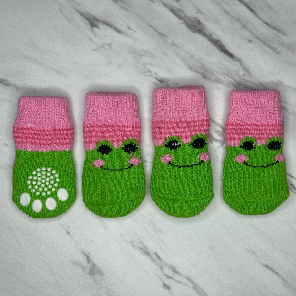 Non-Slip Pet Socks - Frog Design - Elastic Knit - Set of 4 - Picture 2 of 5